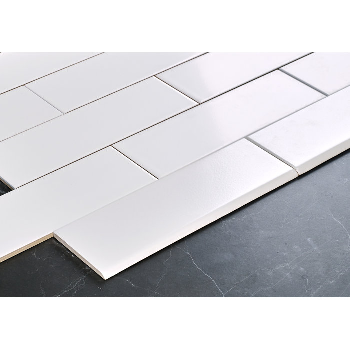 Walkon Tile Hudson 12" x 4" Ceramic Bullnose Tile Trim in White Matte
